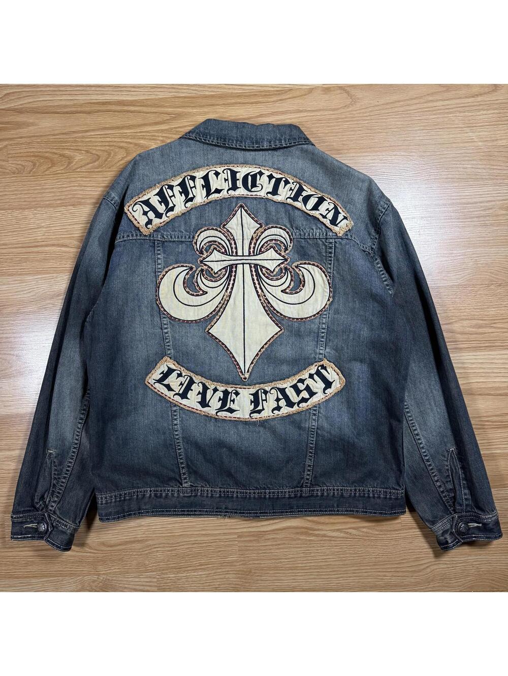 Y2K Affliction Denim Jacket Fleur Filigree Mens XL Grunge